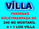 tekirdağ süleymanpaşa da müstakil 240 m2 kapalı alanlı merkeze sadece 4 dakika mesafede 4 + 1 villa