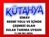 kütahya simav da resmi yolu olan içinde çeşmesi olan sulak tarıma uygun 11.386 m2 arsa müstakil