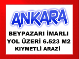 ankara beypazarı nda anayol üzeri çevresinde sanayi ve çiftlikler olan 6.523 m2 kıymetli arazi